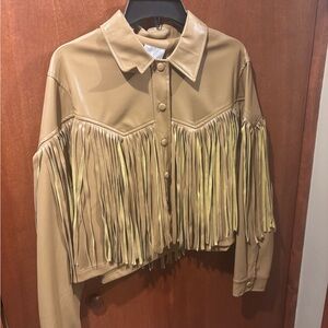 Entro Camel Leather Jacket with Fringe